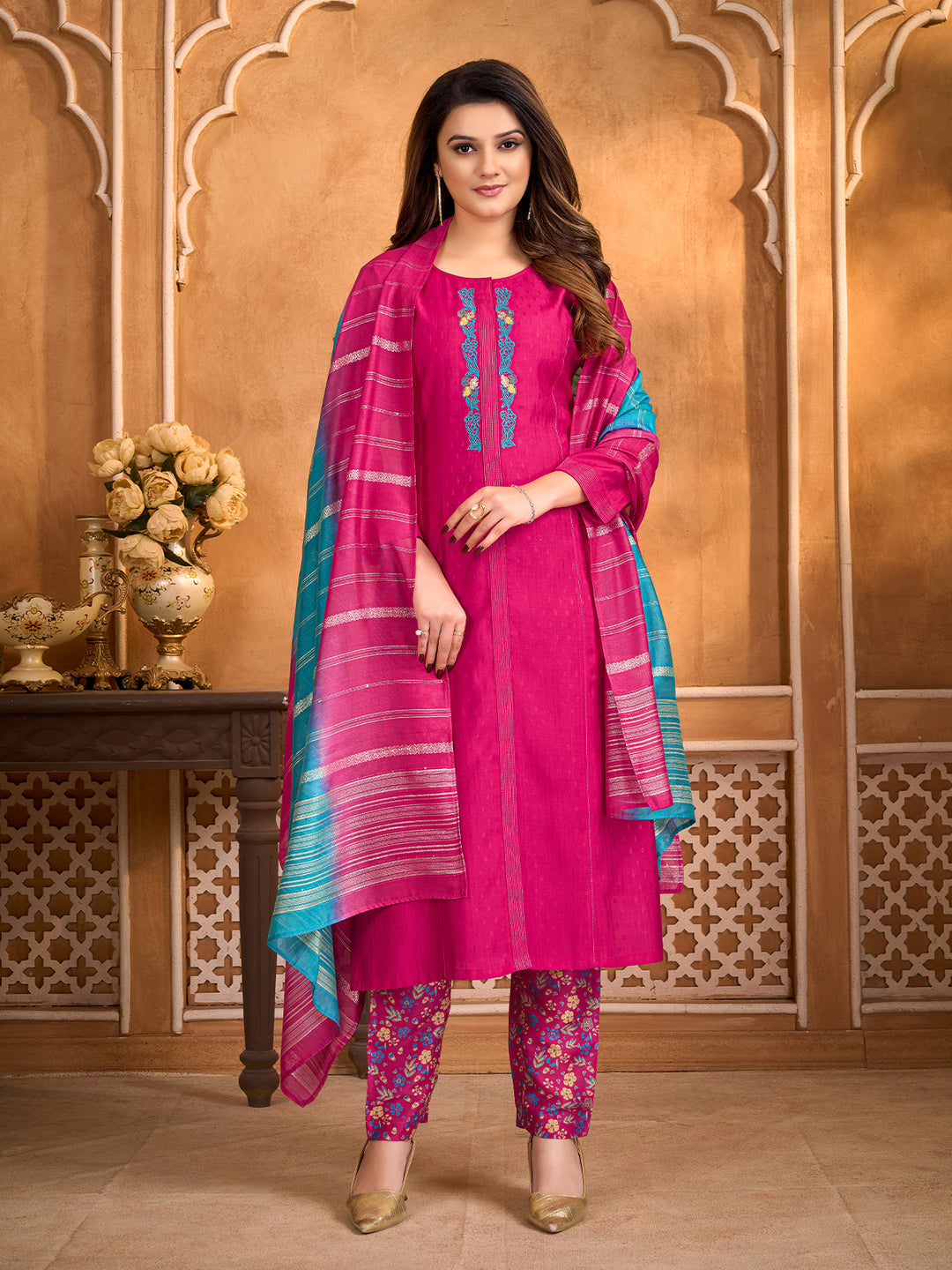 Pink Suit Set with Dupatta