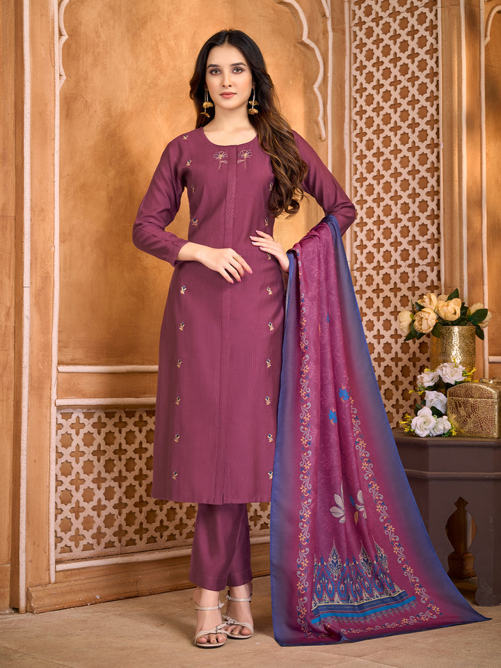 Plum Suit Set with Dupatta
