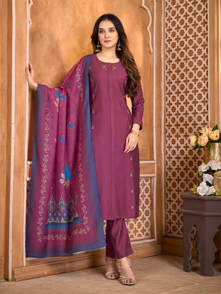 Plum Suit Set with Dupatta