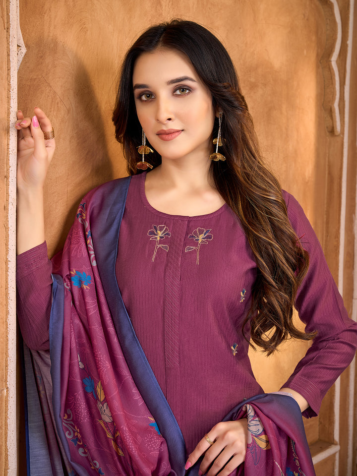 Plum Suit Set with Dupatta