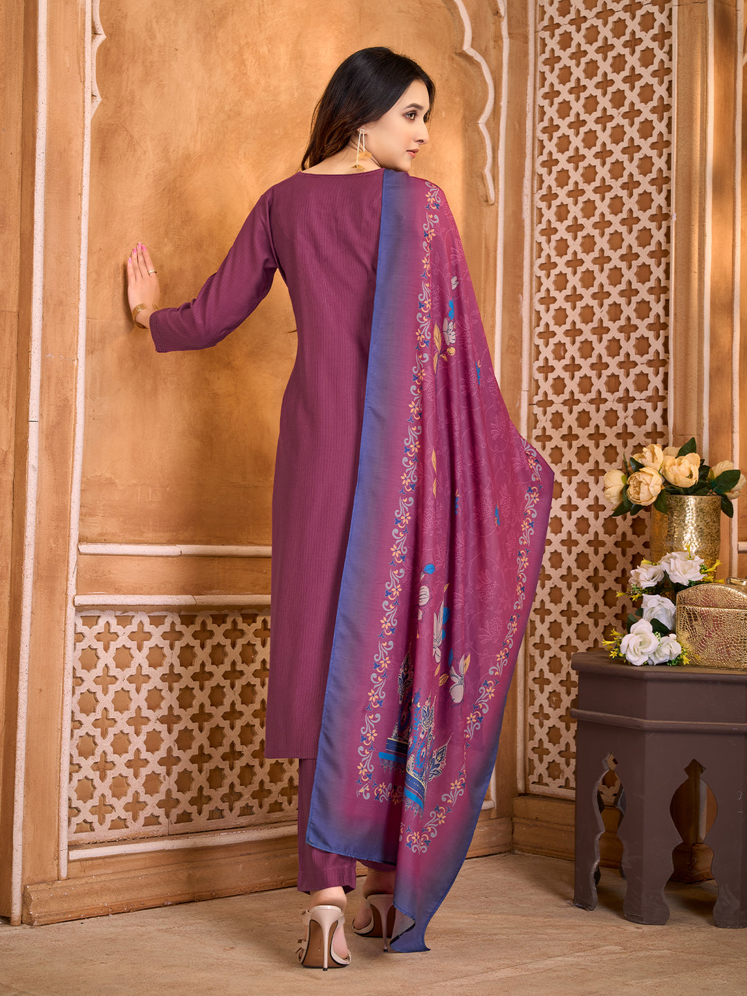 Plum Suit Set with Dupatta