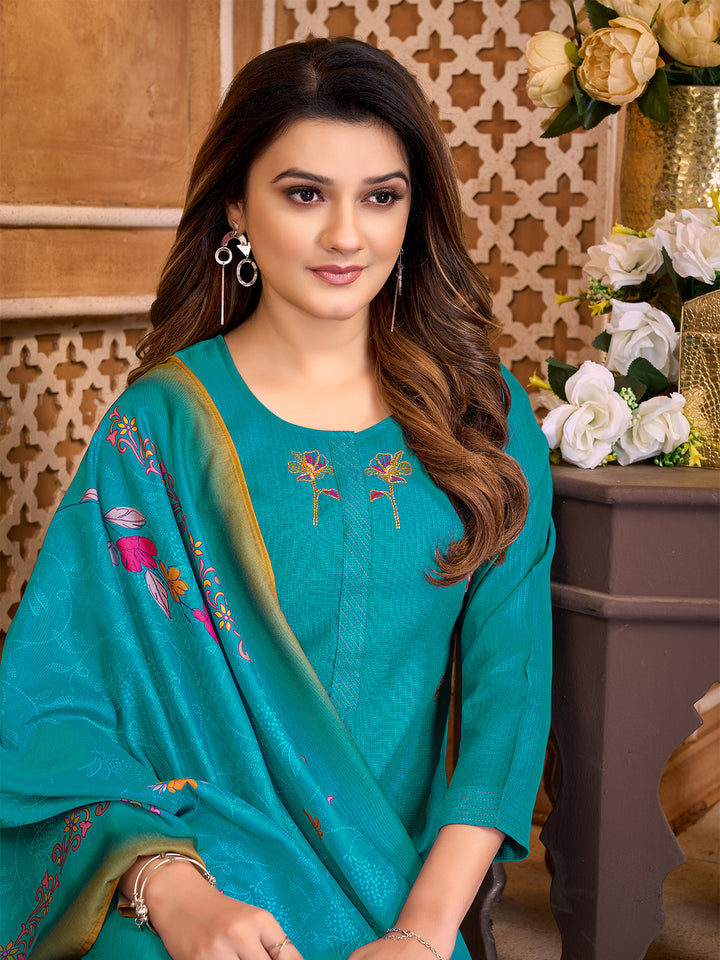 Turquoise Suit Set with Dupatta