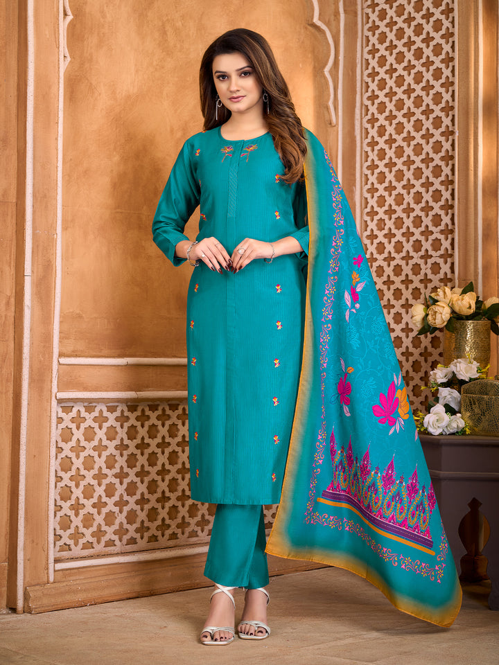 Turquoise Suit Set with Dupatta