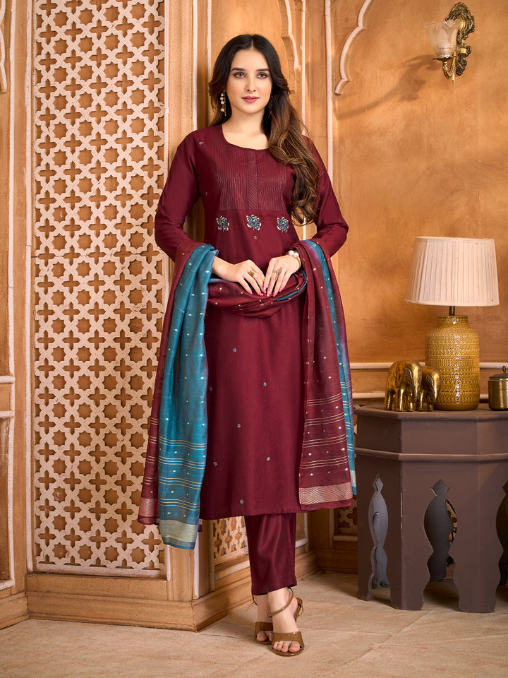 Burgundy Suit Set with Dupatta