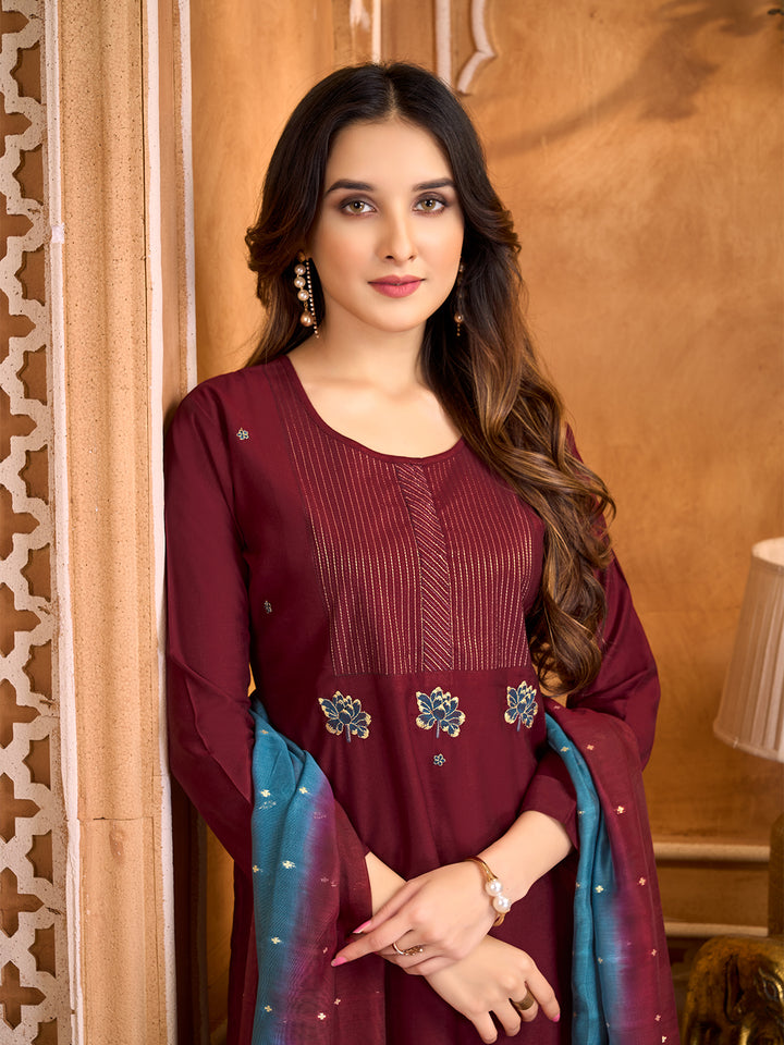Burgundy Suit Set with Dupatta