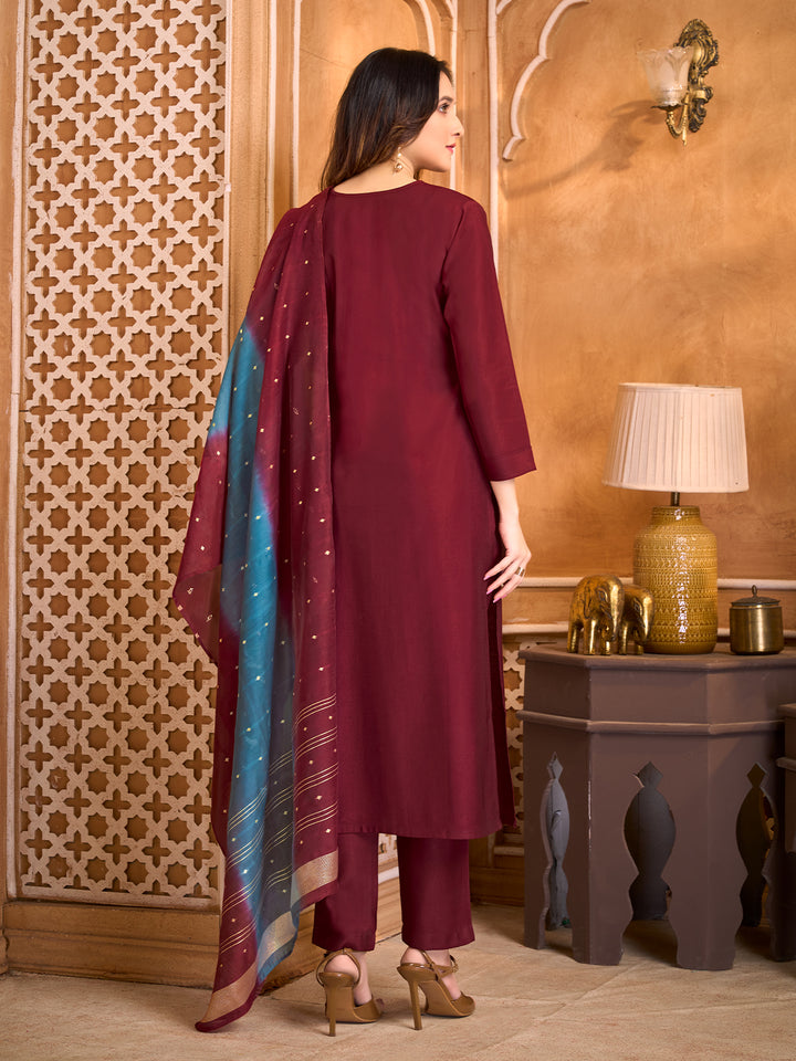 Burgundy Suit Set with Dupatta