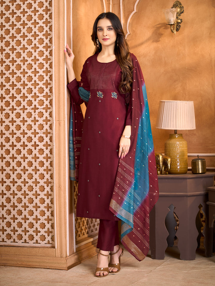 Burgundy Suit Set with Dupatta