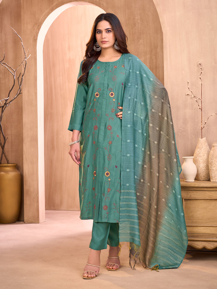 Sea Green Embroideredf Suit Set