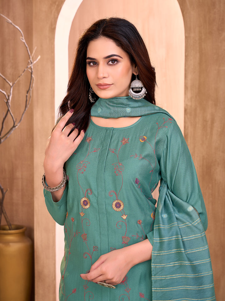 Sea Green Embroideredf Suit Set