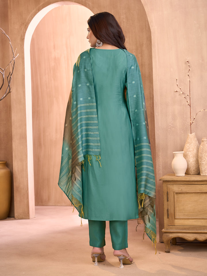 Sea Green Embroideredf Suit Set