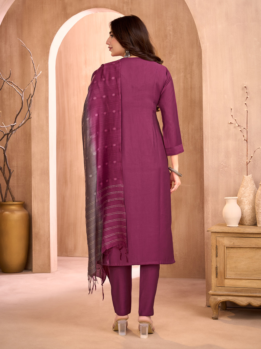 Plum Embroidered Suit Set