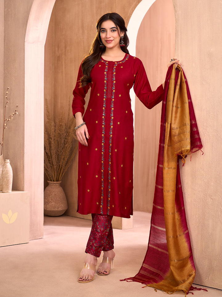 Maroon Embrodiered Suit Set