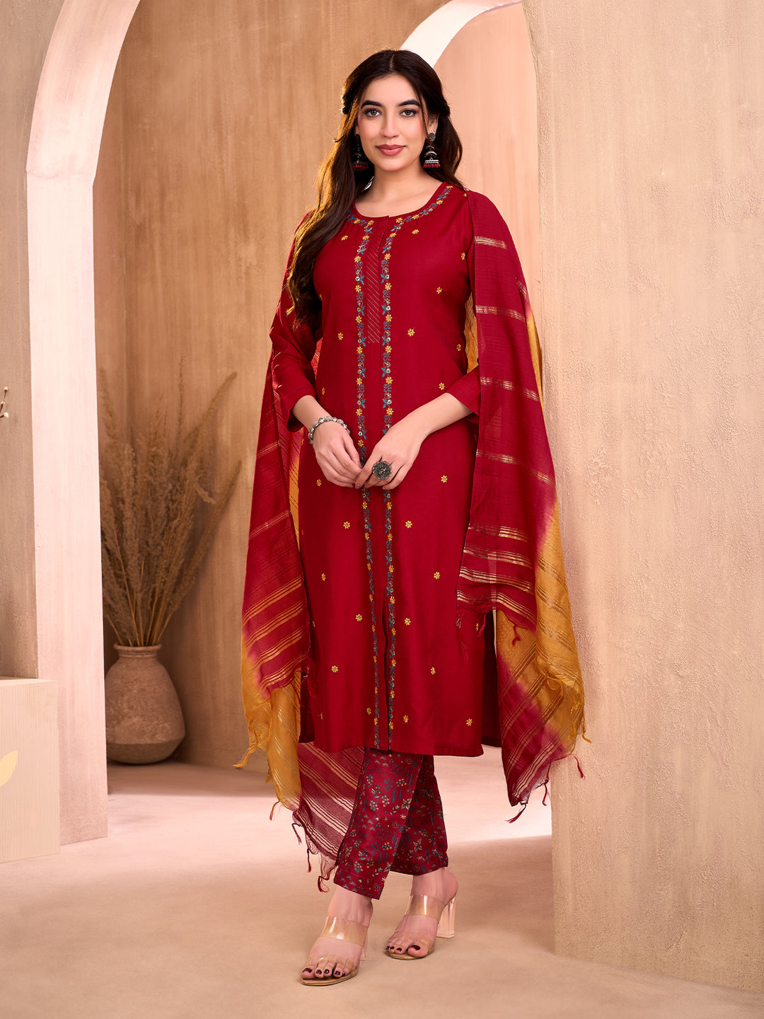 Maroon Embrodiered Suit Set