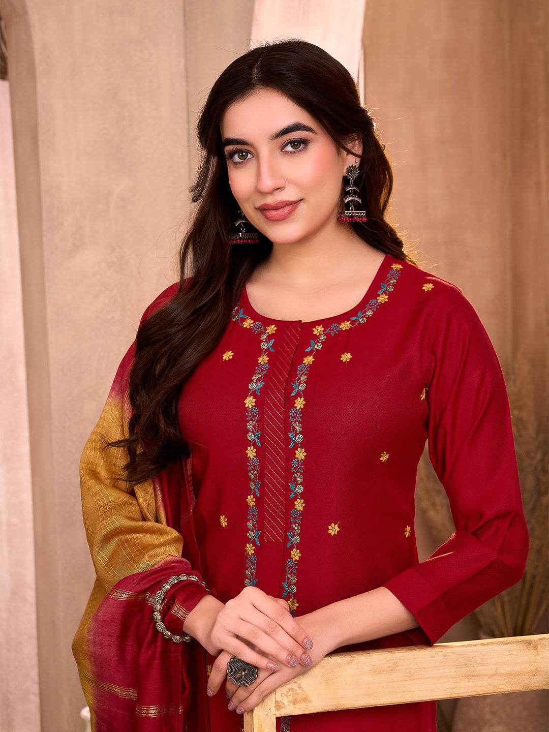 Maroon Embrodiered Suit Set