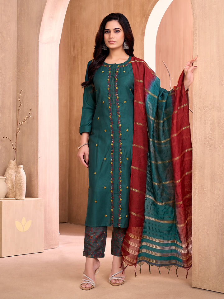 Deep Teal Embroidered Suit Set