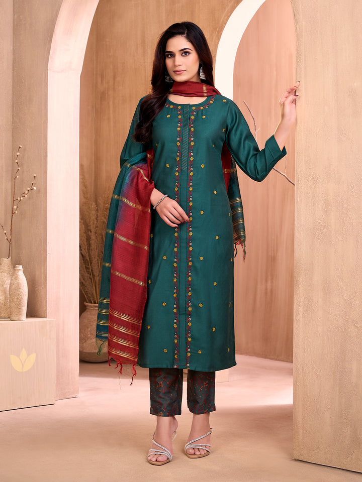 Deep Teal Embroidered Suit Set