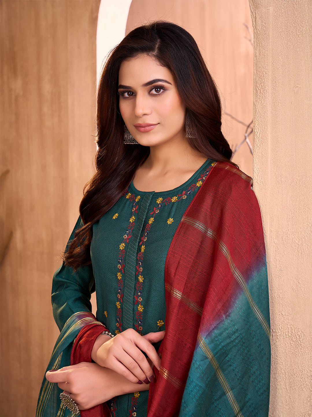 Deep Teal Embroidered Suit Set