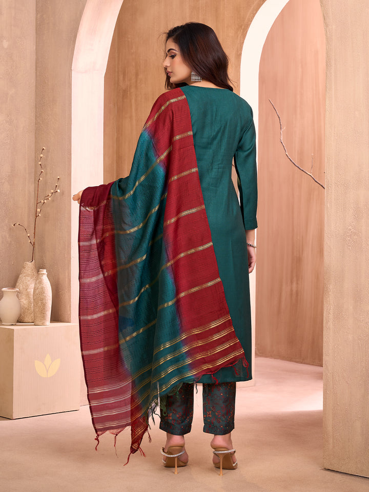 Deep Teal Embroidered Suit Set