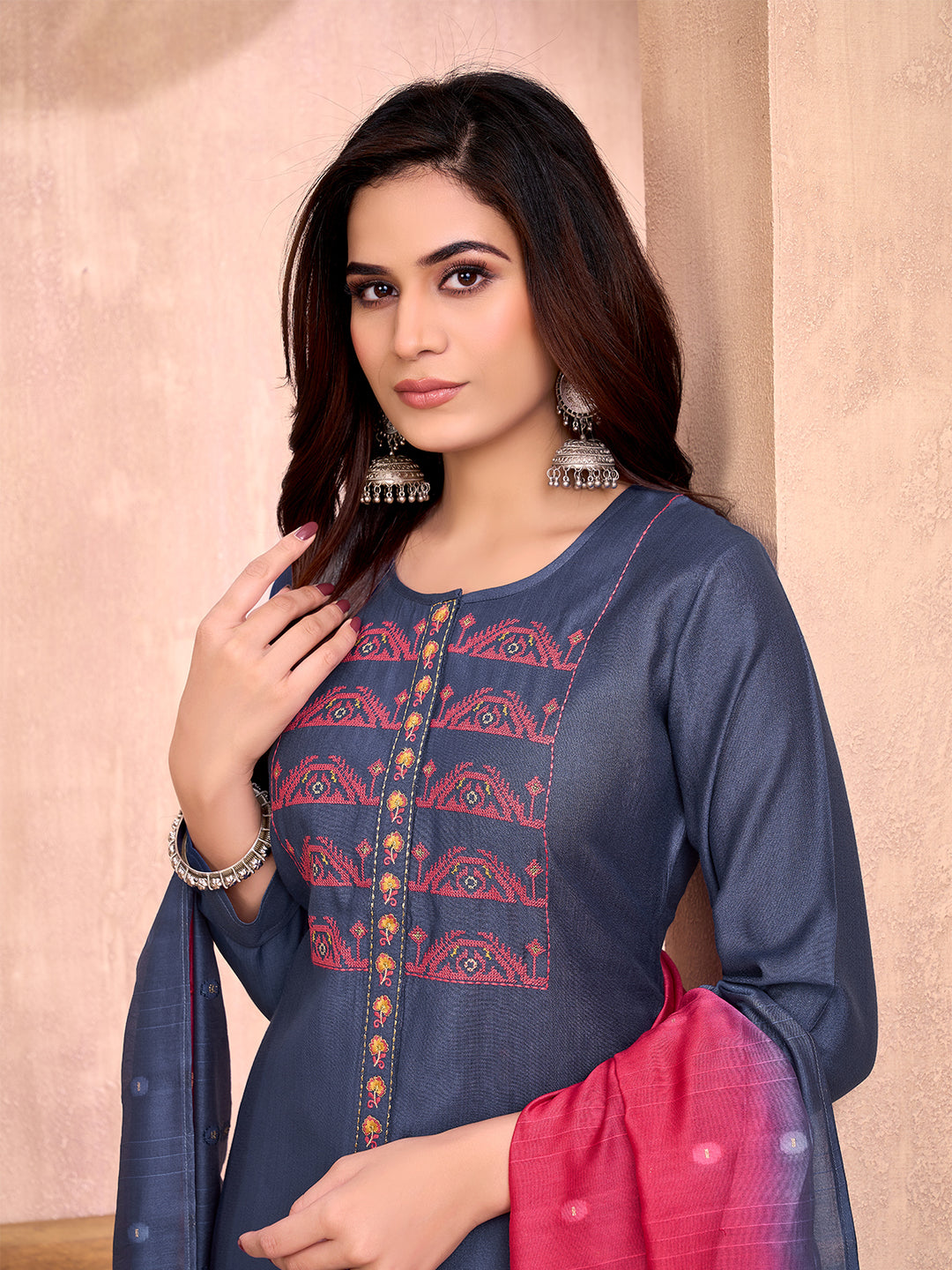 Deep Blue Embroidered Suit Set
