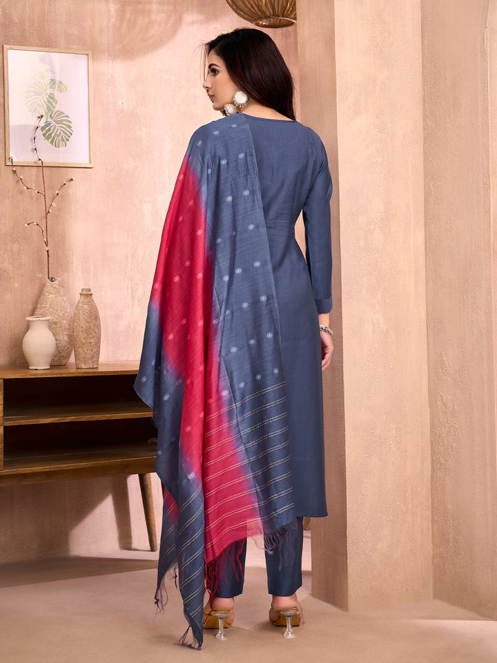 Deep Blue Embroidered Suit Set