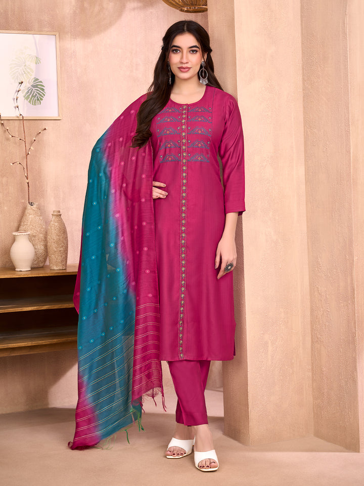 Pink Embroidered Suit Set
