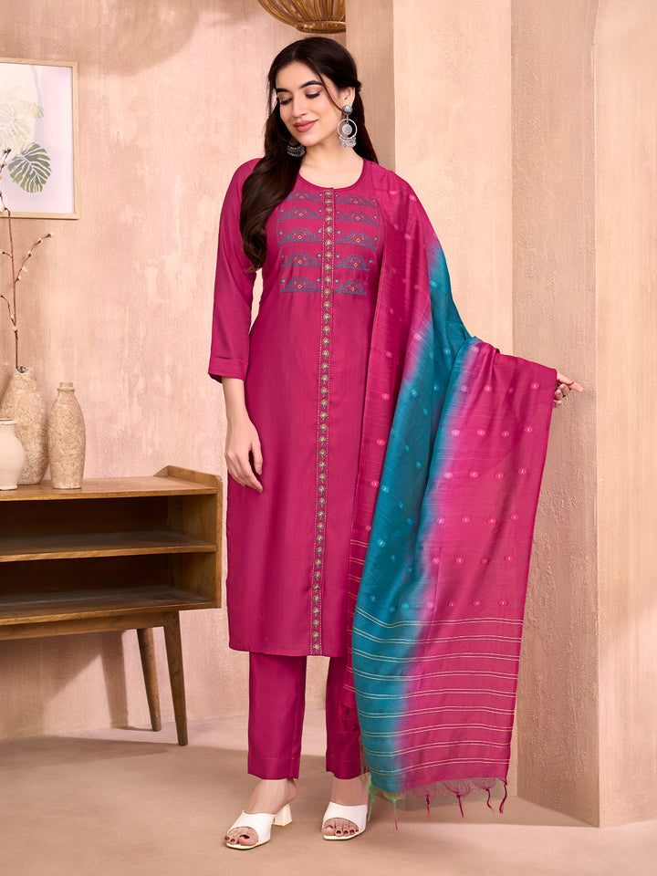 Pink Embroidered Suit Set