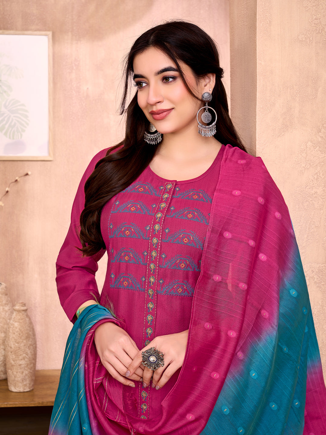 Pink Embroidered Suit Set