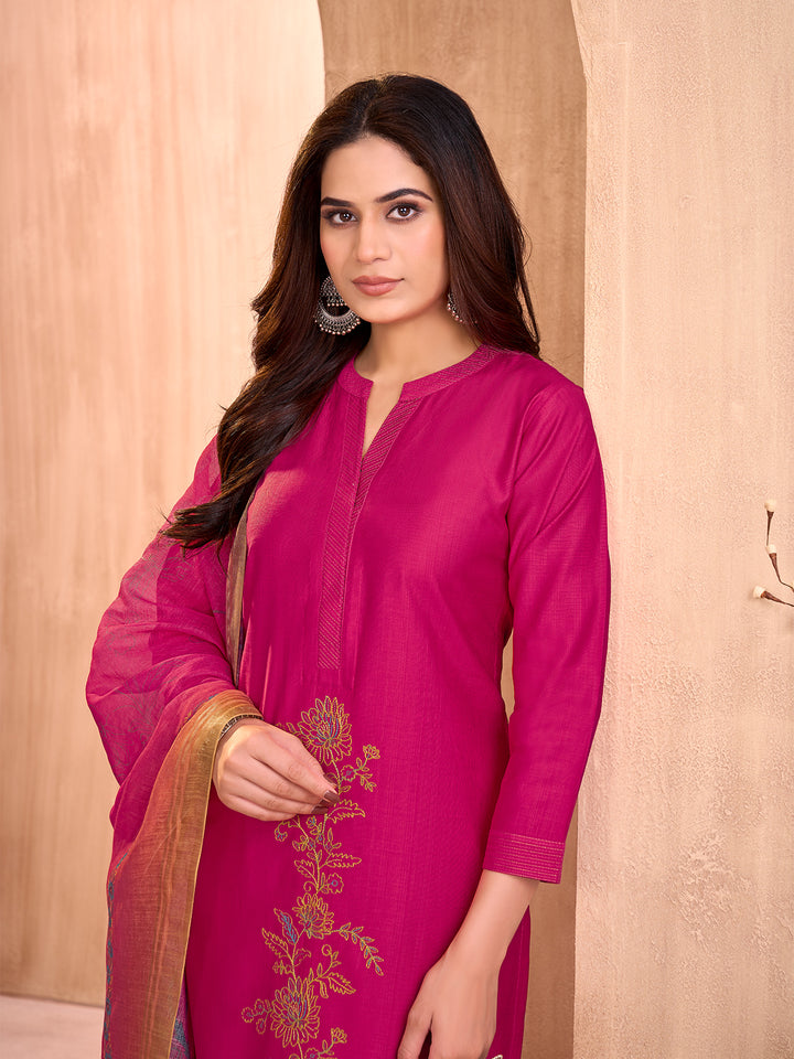 Magenta Pink Embroidered Suit Set
