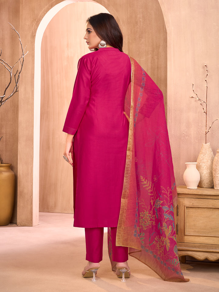 Magenta Pink Embroidered Suit Set