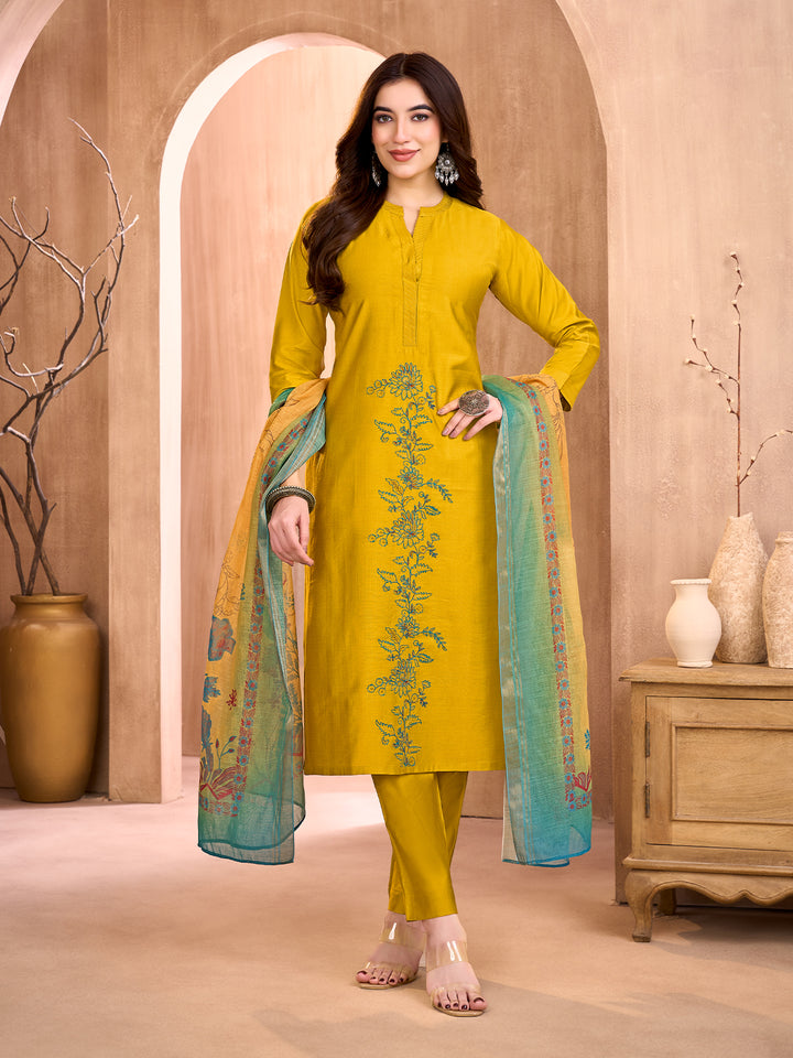 Mustard Yellow Embroidered Suit Set