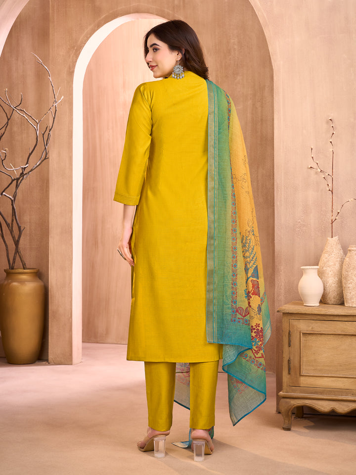 Mustard Yellow Embroidered Suit Set