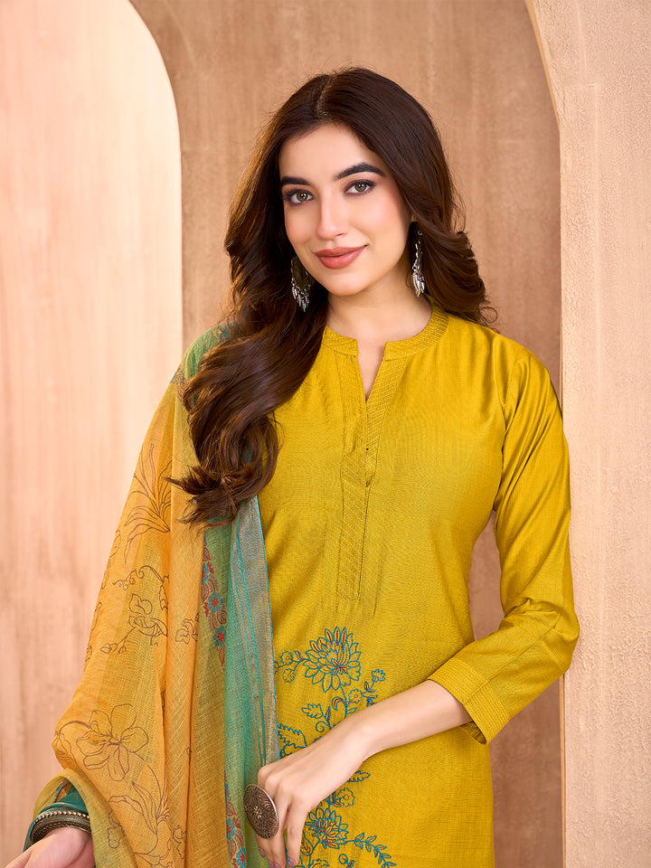 Mustard Yellow Embroidered Suit Set