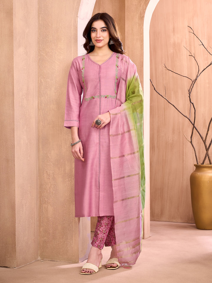 Onion Pink Embroidered Suit Set