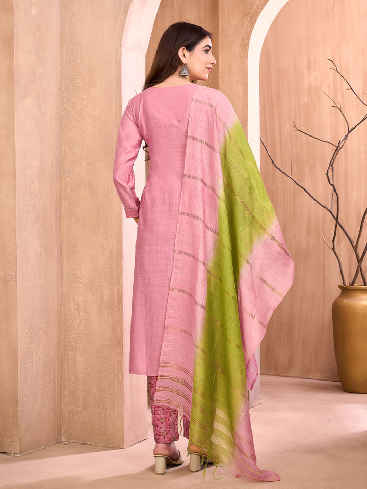 Onion Pink Embroidered Suit Set