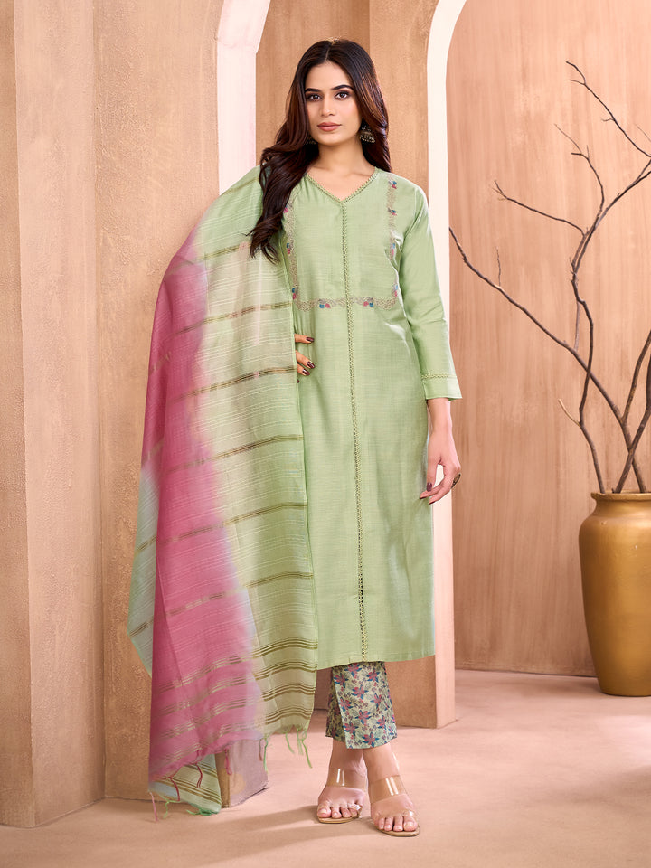 Pistachio Green Embroidered Suit Set