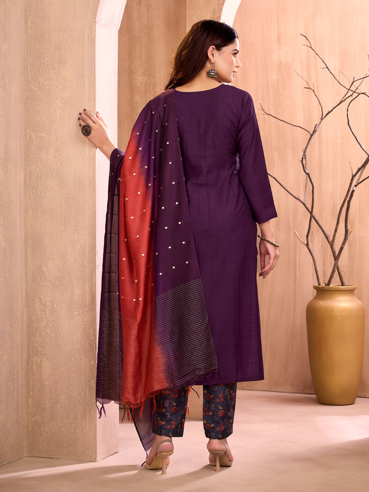 Deep Wine Embroidered Suit Set
