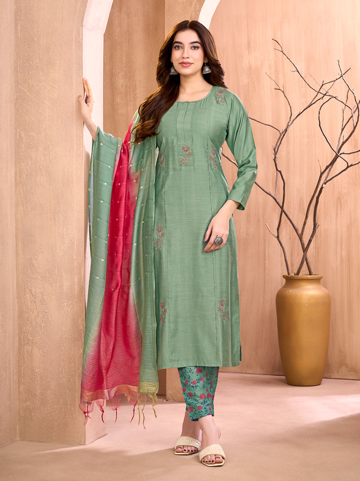 Sage Green Embroidered Suit Set