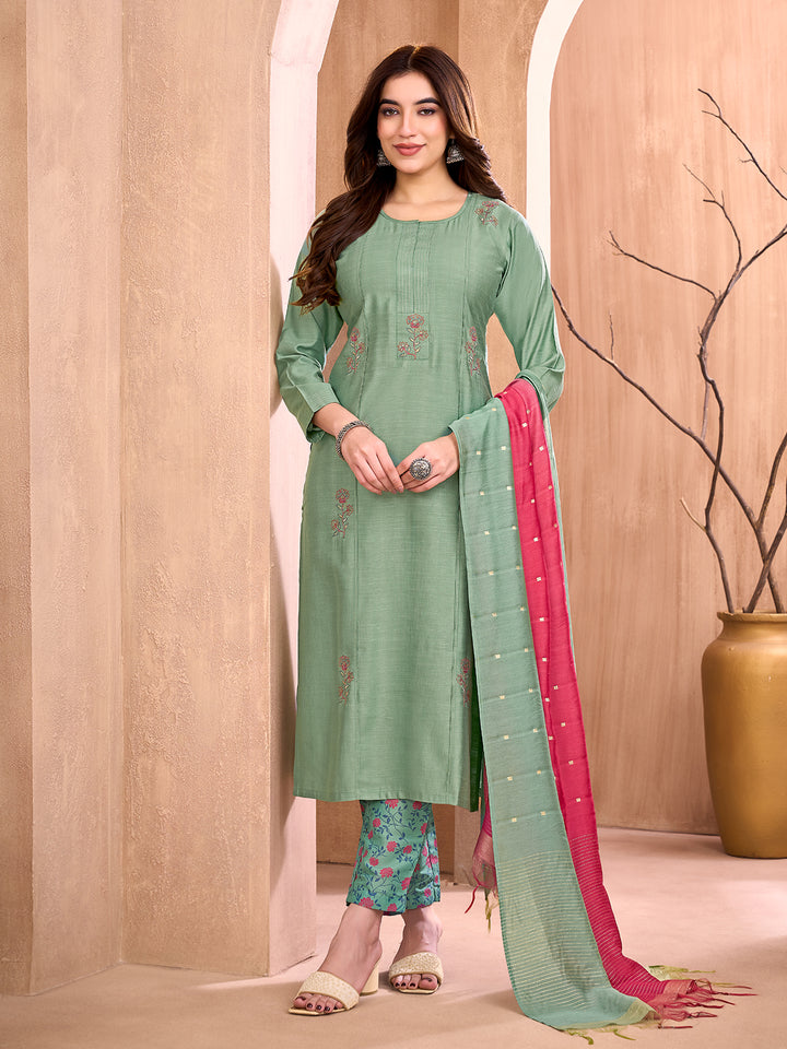 Sage Green Embroidered Suit Set
