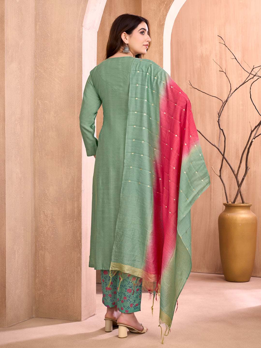 Sage Green Embroidered Suit Set