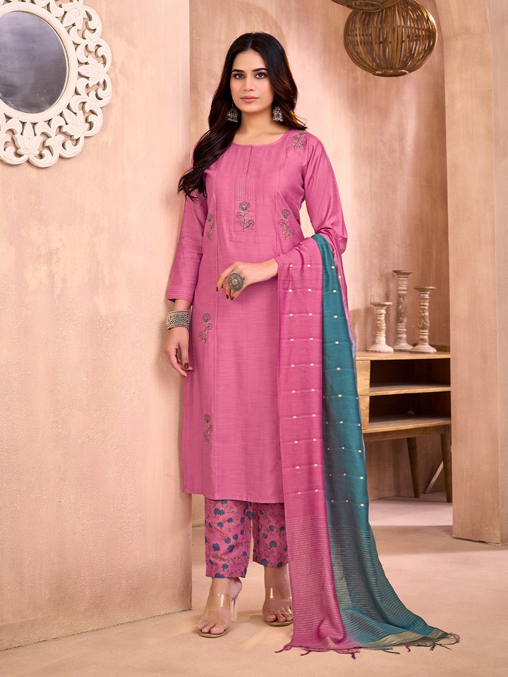 Rose Pink Embroidered Suit Set