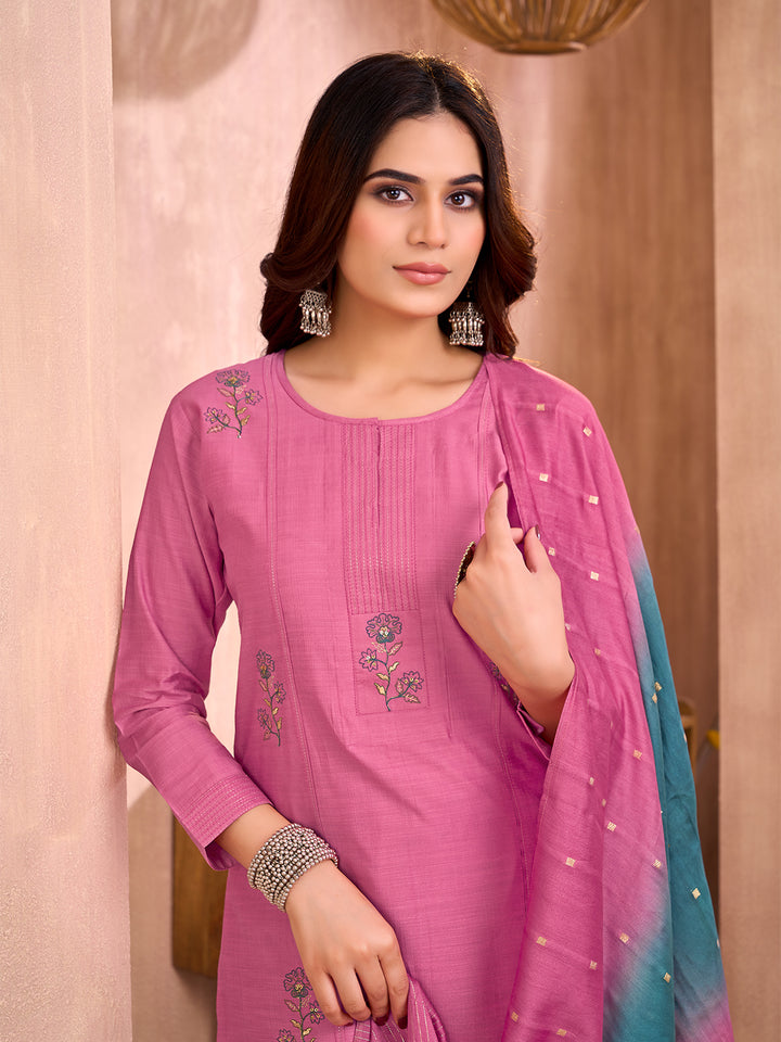 Rose Pink Embroidered Suit Set