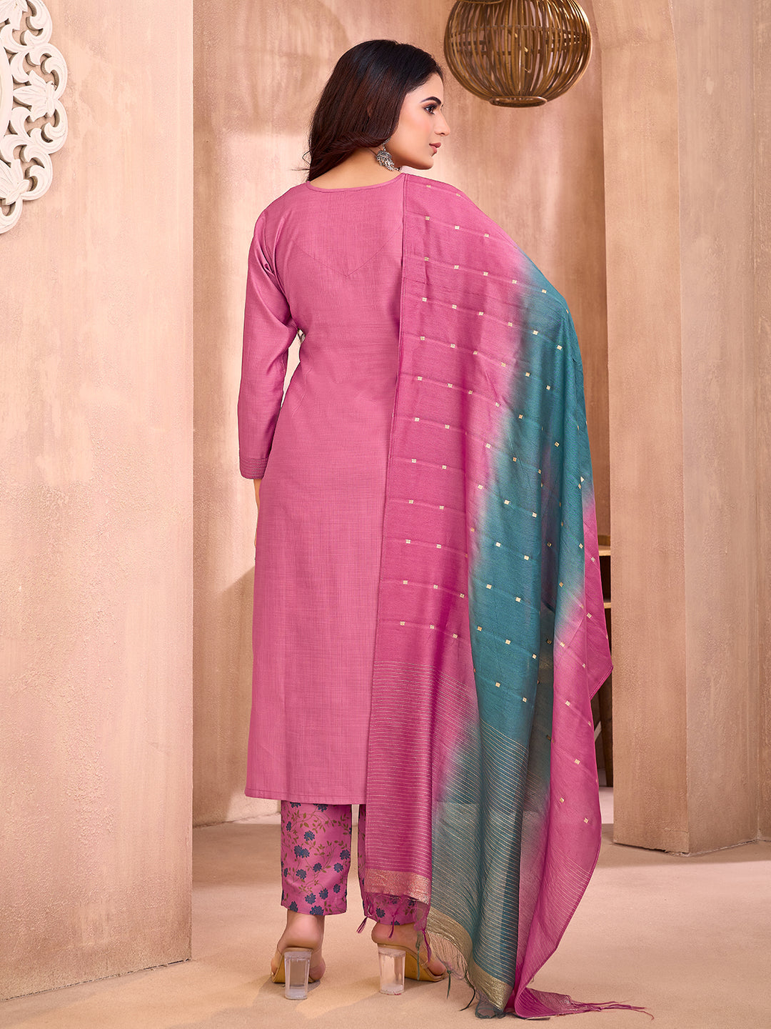 Rose Pink Embroidered Suit Set