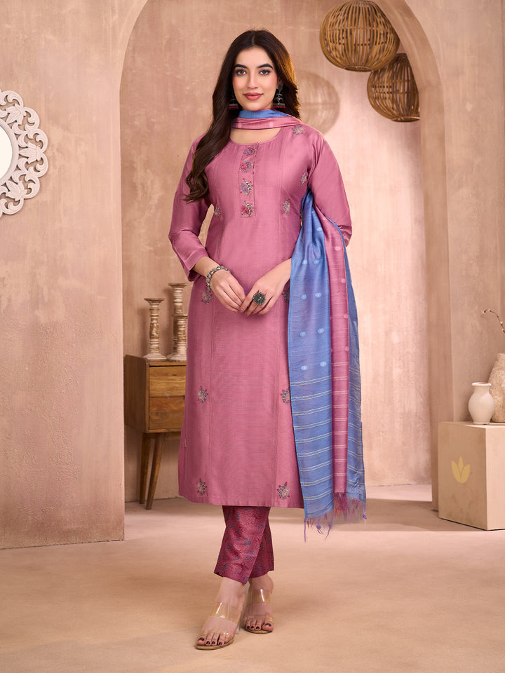 Rose Pink Embroidered Suit Set