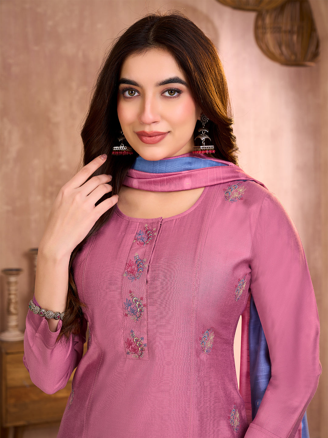 Rose Pink Embroidered Suit Set