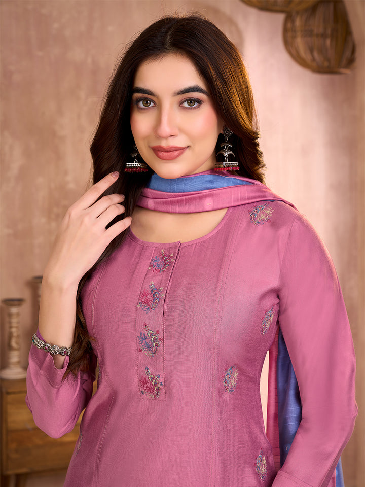 Rose Pink Embroidered Suit Set