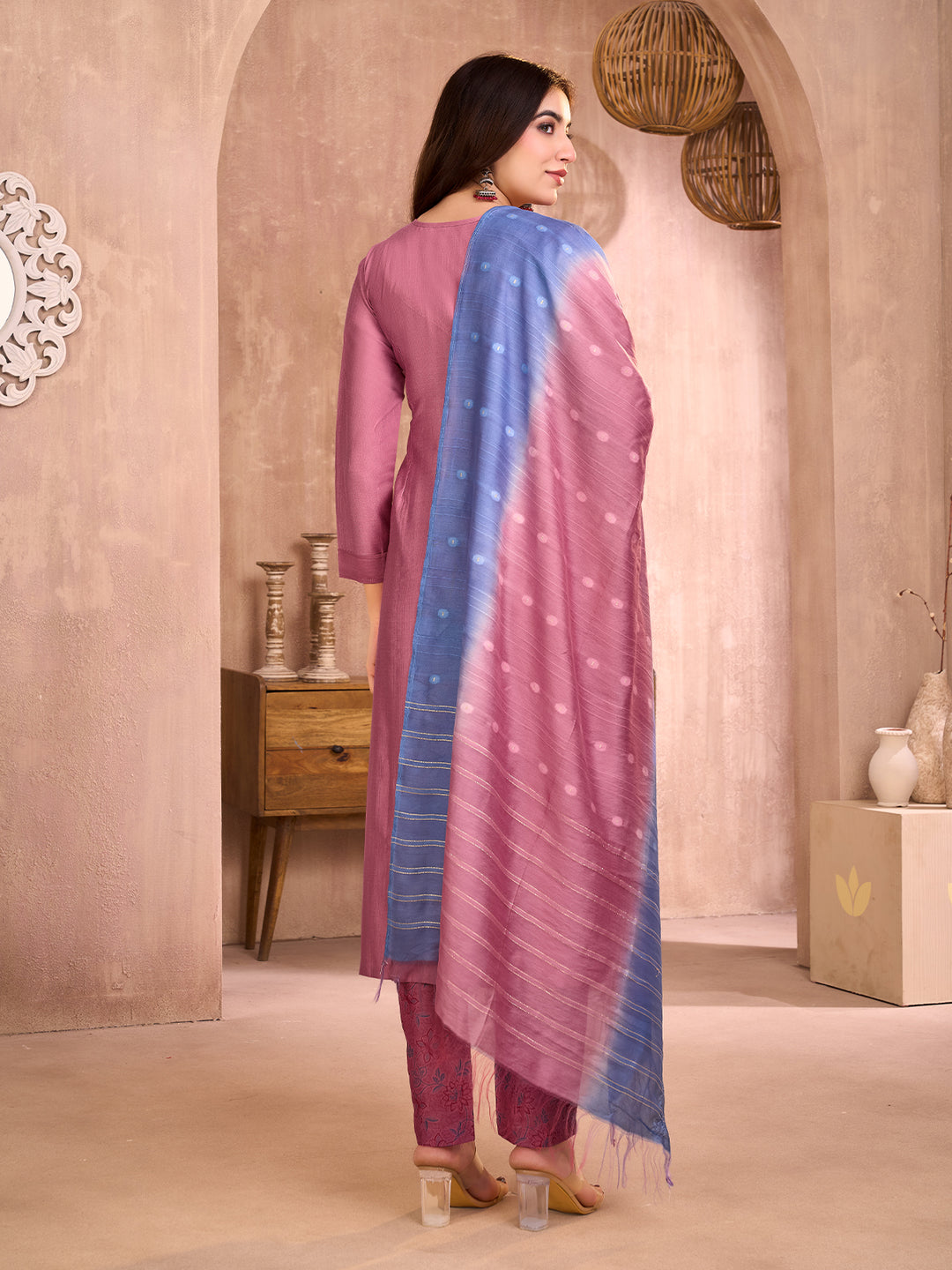 Rose Pink Embroidered Suit Set