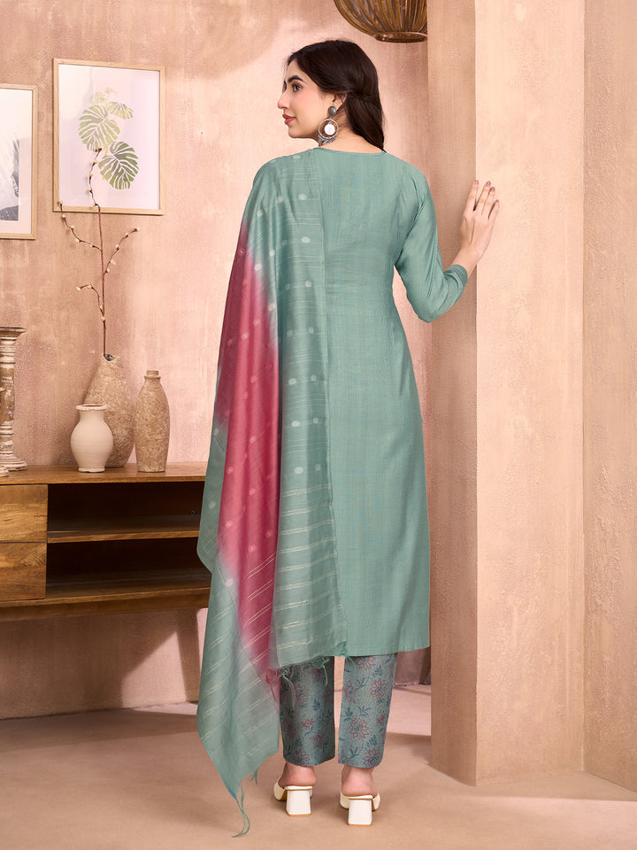 Aqua Green Embroidered Suit Set
