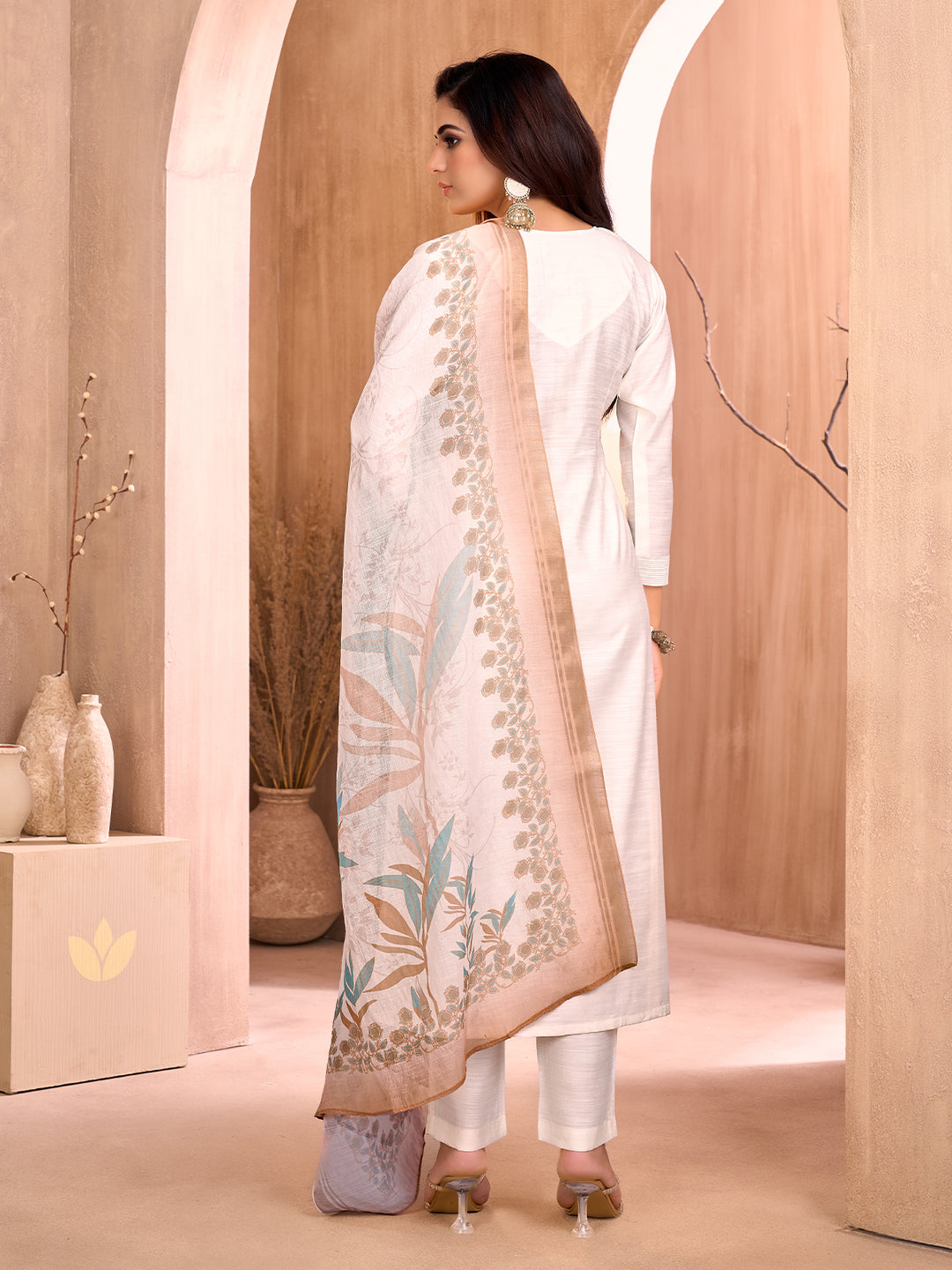 Off-White Floral Embroidered Suit Set