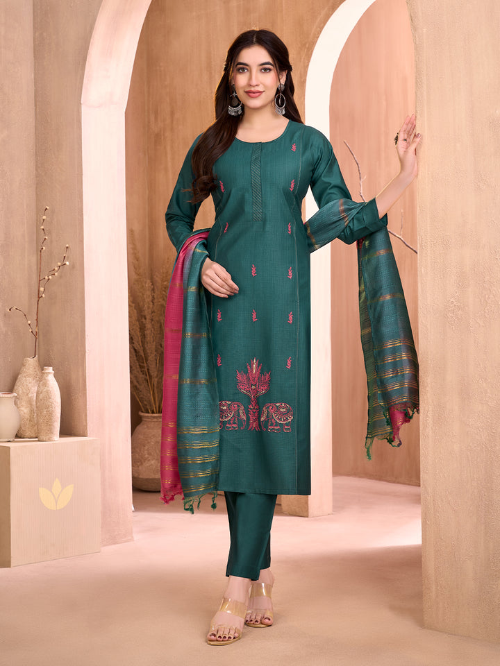 Teal Embroidered Suit Set