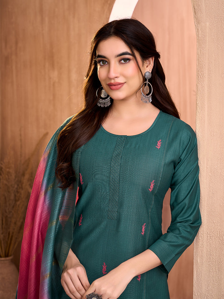 Teal Embroidered Suit Set